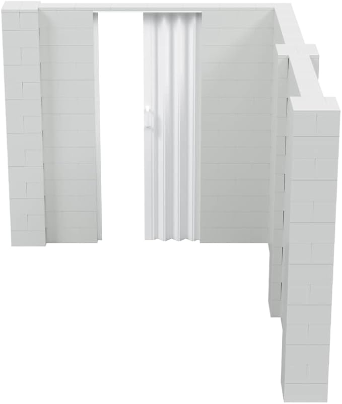 EverBlock 8’ x 10’ x 7’ L-Shaped Wall Kit with Accordion Door | 3’ x 7’ Doorway | Modular Building Blocks | Wall Display | Room Divider & Partition | Reusable | Indoor & Outdoor Use | Green