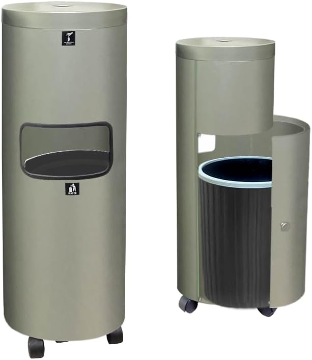 Zahari Home Stainless Steel Floor Stand Wipe Dispenser with Built-in Trash Can. Perfect for Gyms, Schools, Offices. Easy to Move with 360 Rotatable Wheels, Nickel
