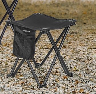 Triple Tree 2 Pack Folding Camping Stool, 13.8 Inch Small Portable Lightweight Stool with Side Pocket, Foot Stool with Carry Bag for Hiking, Fishing and Beach, Hold up to 400lbs, Black