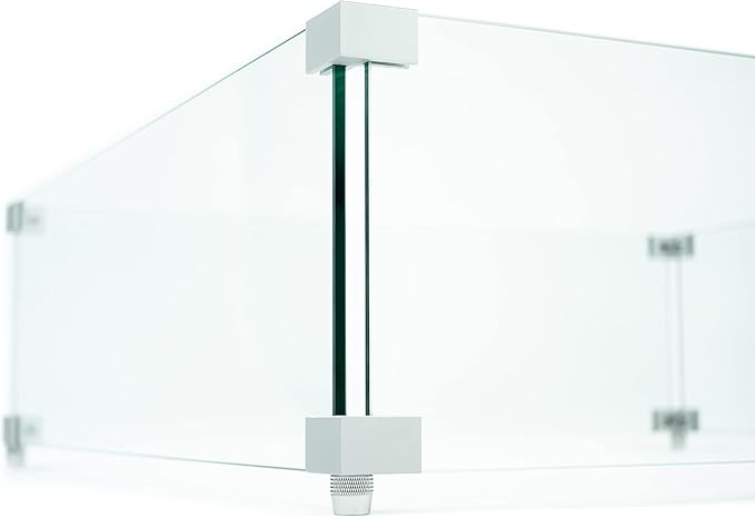 AMS Fireplace | Rectangular Fire Pit Glass Wind Guard for Brooklyn Fire Pit (Light Gray) | Shielded from Patio Heater Flames | Tempered Glass with Polished Edges for Safety | Fire Table Glass Shield