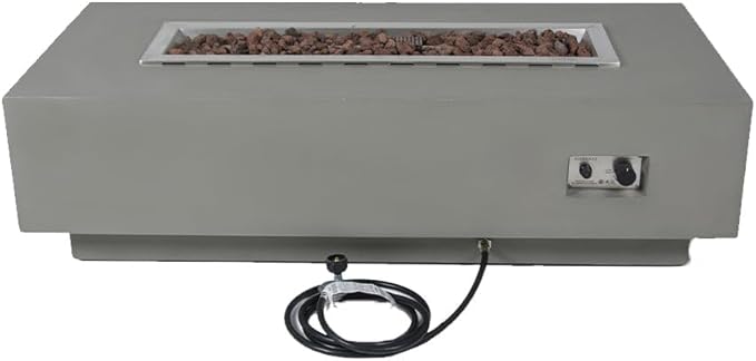 Granville Concrete Fire Pit 60" x 27" Outdoor Patio Firepit Includes Lava Rocks Modern Fire Pits & Outdoor Fireplaces for Garden, Deck, Indoor & Outdoor Heating