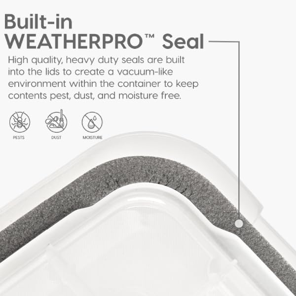 IRIS USA WeatherPro 103 Qt Storage Bins with Lids, 2 Pack, BPA-Free Plastic Gasket Box with Tight Latch and Seal, Stackable Nestable Tote Tub - Clear/Black