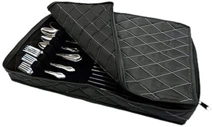 LAMINET Quilted Dinnerware Storage Case (Flatware, Black A)