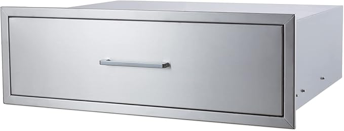 Outdoor Kitchen Single Drawer Stainless Steel BBQ Enlarger -30" W x 10" H x 23" D Enclosed Built-in Drawer Flush Mount for Outdoor Kitchens & BBQ Islands