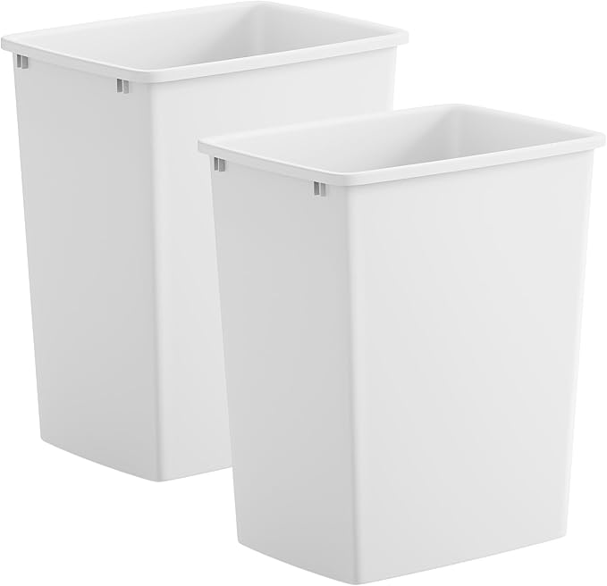 ROOMTEC 35QT Kitchen Trash Can, Sturdy and Lightweight Slim Trash Can, Trash Cans for Kitchen, Workspace, Bathroom, Office, Easy to Clean, 2-Pack, White
