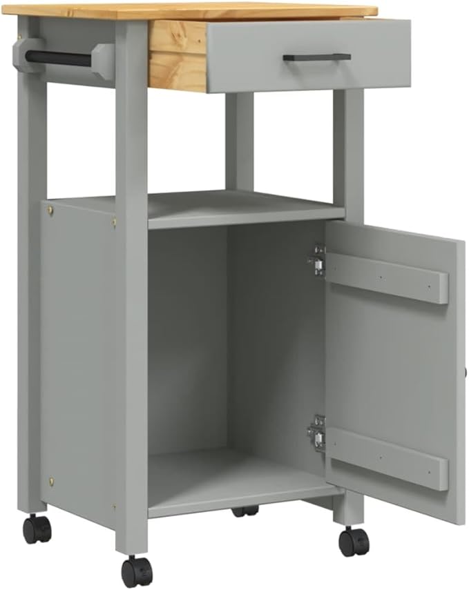Kitchen Trolley Monza Rolling Kitchen Island Cart with Storage, Portable Dining Room Serving Utility Carts, Gray 18.9" x 15.7" x 35.4" Solid Wood Pine KH73A