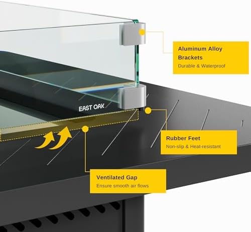 East Oak Glass Wind Guard for 28''&32'' Propane Fire Pit Table, Clear Tempered Wind Guard for Gas Firepit, Thick Rectangle Glass Panel with Aluminum Corner Brackets & Rubber Feet, 20 x 20 x 4 Inch