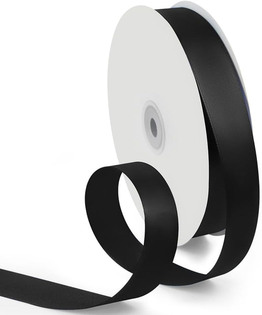1 Inch 100 Yards Satin Ribbon Black, Solid Color Fabric Ribbon for Gift Wrapping, Wedding, Polyester Gift Ribbon for Birthday Party Decoration, Craft, Hair, Floral, Sewing