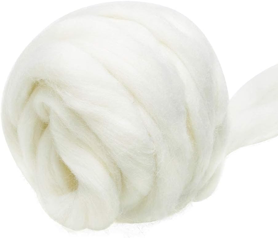 3.53oz Wool Roving Yarn, Wool Felting Supplies, Pure Wools, Chunky Yarn, Spinning Wool Roving for Needle Felting Wet Felting DIY Hand Spinning (White)