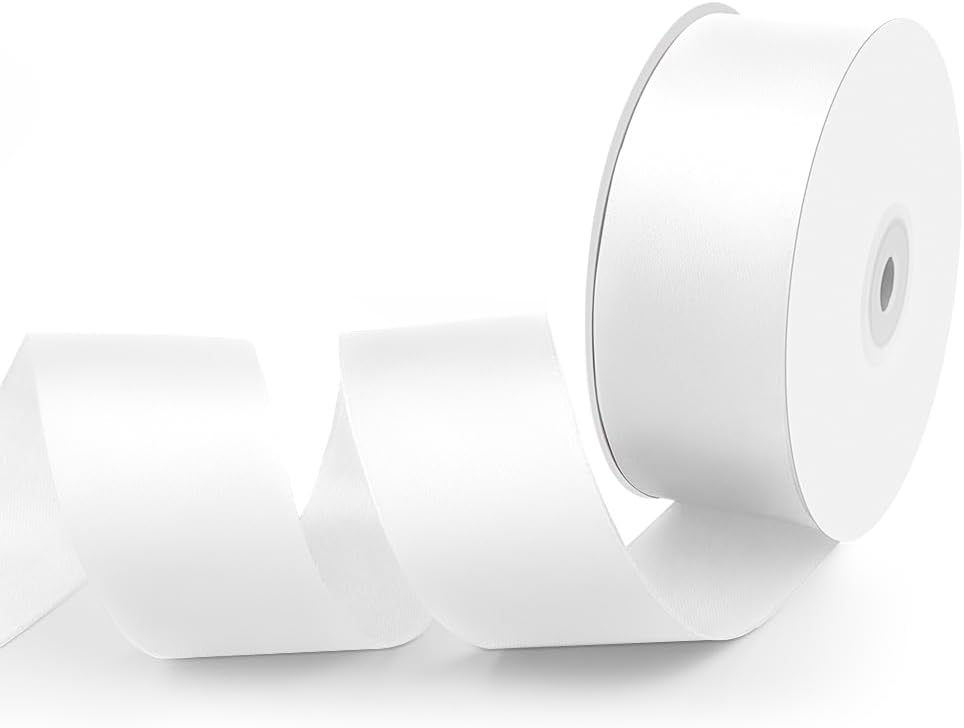 1-1/2" Width x 50 Yards Satin Fabric Ribbon, White Ribbon Perfect for DIY Bows, Swags, Gift Wrapping, Craft, Flower Bouquet，Christmas and Party Decoration