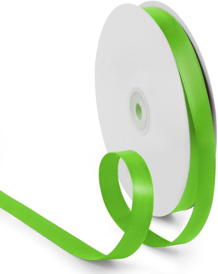 5/8 Inch 100 Yards Satin Ribbon Apple Green, Solid Color Fabric Ribbon for Gift Wrapping, Wedding, Polyester Gift Ribbon for Birthday Party Decoration, Craft, Hair, Floral, Sewing