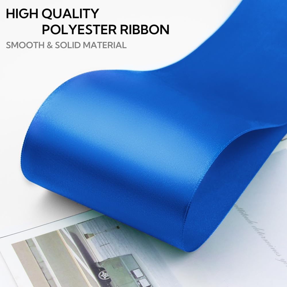 3 Inch 25 Yard Wide Satin Ribbon Royal Blue, Solid Fabric Large Ribbon Roll for Cutting Ceremony Wedding Opening Party Decoration, Chairs, Sewing, Festival Pageant Sashes