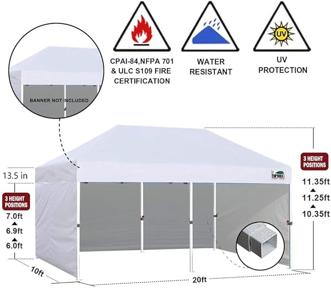 Eurmax USA 10'x20' Pop-up Canopy Tent Commercial Instant Canopies with 4 Removable Zipper End Side Walls and Roller Bag, Bonus 6 SandBags(Red)