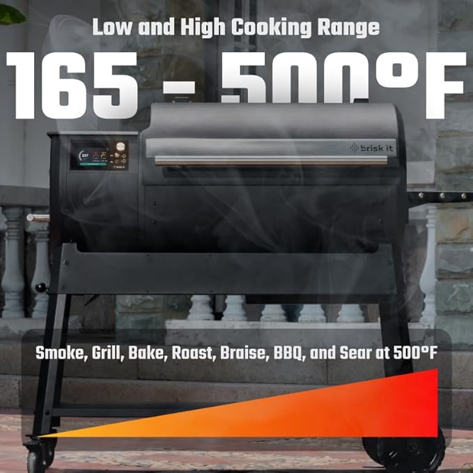 Brisk It Origin-940 Electric Wood Pellet Smoker Grill – A.I. Smart BBQ Grill with WiFi,940 sq.in Cooking Area, 7-in-1 Outdoor Grill & Smoker, PID Controller (Up to 500°F), Meat Probe