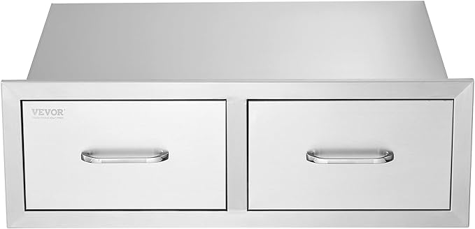 VEVOR Outdoor Kitchen Drawers 30" W x 10" H x 20" D, Horizontal Double BBQ Access Drawers Stainless Steel with Handle, BBQ Island Drawers for Outdoor Kitchens or Patio Grill Station