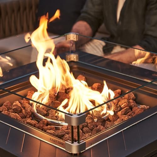 East Oak Glass Wind Guard for 28''&32'' Propane Fire Pit Table, Clear Tempered Wind Guard for Gas Firepit, Thick Rectangle Glass Panel with Aluminum Corner Brackets & Rubber Feet, 20 x 20 x 4 Inch