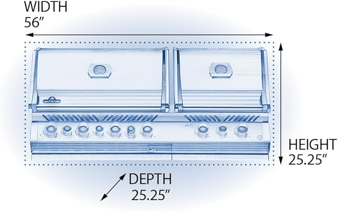 Napoleon BIPRO825RBIPSS-3 Built-in Prestige PRO 825 RBI Propane Gas Grill Head, sq.in. + Infrared Infrared Bottom andRear Burner, Stainless Steel