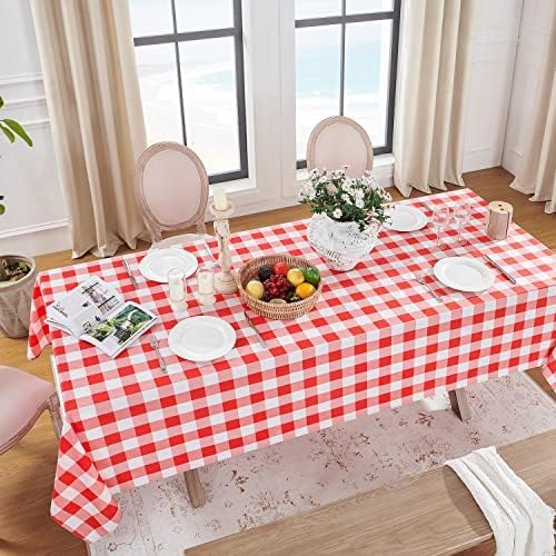 Softalker Gingham Checkered Tablecloth Square - Outdoor Waterproof Buffalo Plaid Table Cloth, Stain Resistant Washable Table Cover for Picnic, Camping - Red and White, 2 Pack - 54 x 54 Inch