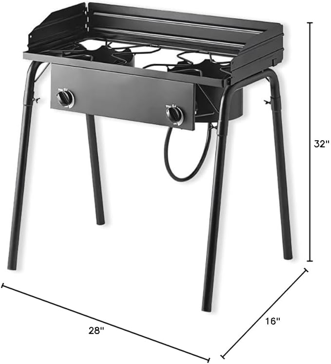 32" Gas Stove with Hose Guard, Steel Heavy Duty Double Burner Outdoor Patio Stove, Tank Cooker Perfect for Deep Frying or Steaming, Turkey Fry, Catered Events, Restaurants, Camping, Range - 150,000BTU
