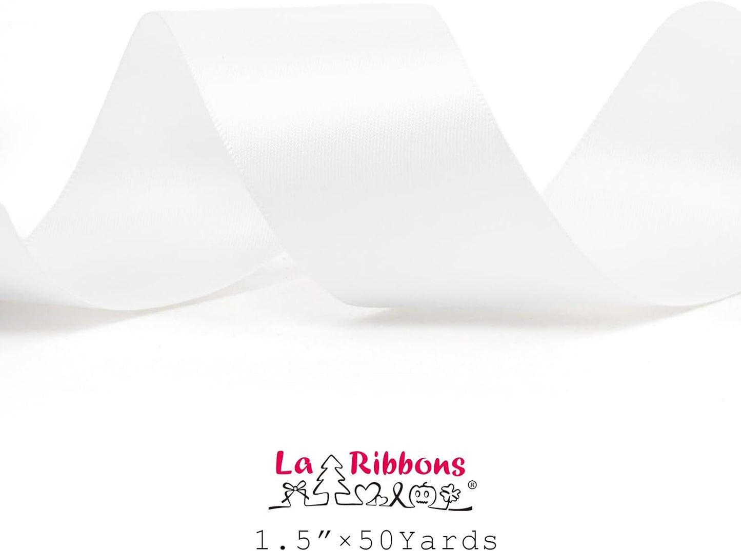 LaRibbons 1 1/2 Inch 50 Yard Double Faced Satin Ribbon,White Satin Craft Fabric Ribbon for Gift Wrapping Floral Bouquets Wedding Party Decoration