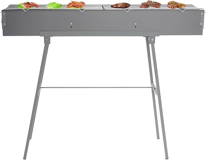DYRABREST Portable Charcoal BBQ Grill, 39.3 Inch Large Folding Camping Grill with Adjustable Air Vents, Heavy Duty Zinc-Iron Alloy Barbecue Grill with Stand for Outdoor, Picnic, Backyard, Tailgating