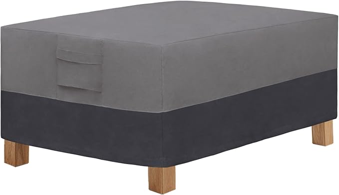 Easy-Going Patio Coffee Table Cover Small Outdoor Rectangular Table Cover, UV Resistant Waterproof Patio Furniture Ottoman Cover (36" Lx22 Wx16 H, Gray/Dark Gray)