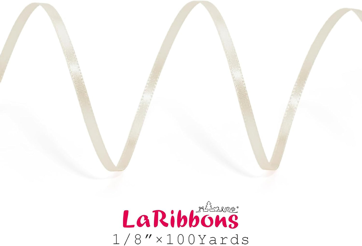 LaRibbons Nude Satin Ribbon 1/8 Inch 100 Yards Thin Luxury Double Faced Ivory Silk Ribbon for Flower Bouquet Crafts Gift Wrapping Wedding Bow Christmas Decoration