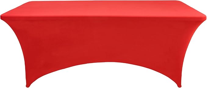 2-Pack 8ft Red Spandex Table Covers for Rectangle Folding Tables - Washable Elastic Tablecloth - Ultimate Fitted Table Protector for Birthday Parties, Trade Shows, Banquet