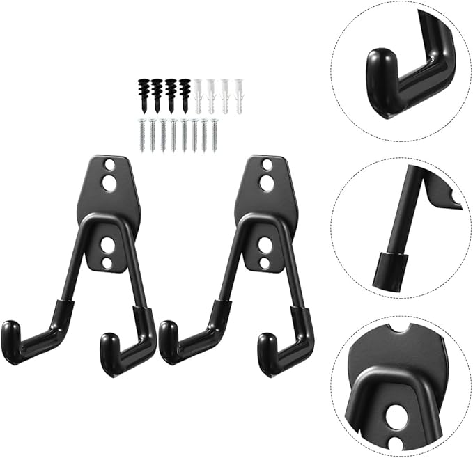 Heavy Duty Metal Wall Hooks 2Pcs Black Utility Garage Storage Hangers for Tool and Garden Organization