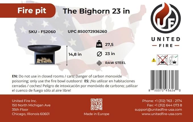 Fire Pit Bighorn 23" Outdoor Fire Bowl, Steel Firepit for Patio, Backyard & Garden (23" Bighorn)