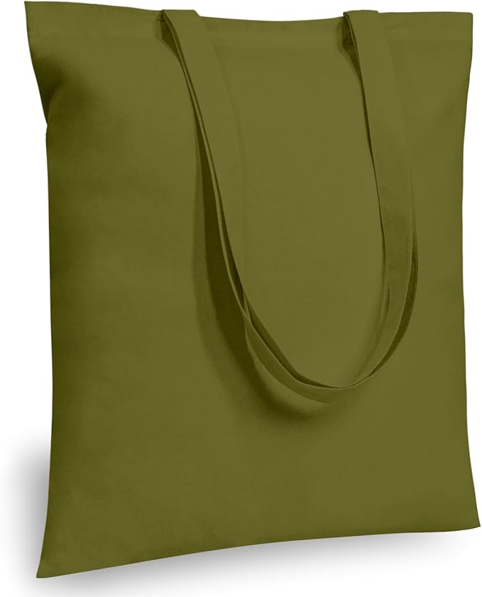 TOPDesign 12-Pack Economical 16"x15" Olive Green Cotton Tote Bags, Lightweight Medium Reusable Grocery Shopping Cloth Bags, Suitable for DIY, Advertising, Promotion, Gift, Activity