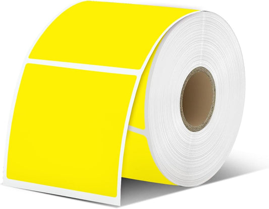 iEager Yellow Square Thermal Label Stickers, 2"x2" Self-Adhesive Square Direct Thermal Labels with Perforation Line, 500 Sheets/Roll