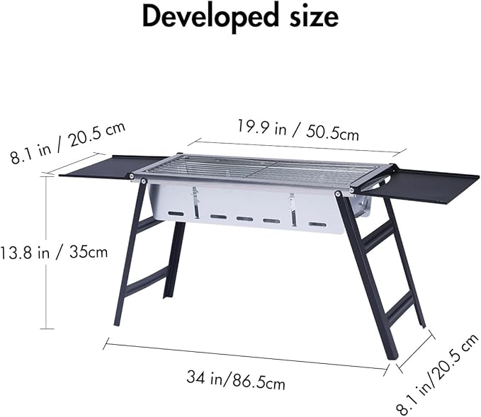 Outdoor Foldable Portable Barbecue Grills Stainless Steel Charcoal BBQ Tool Kits Outdoor Cooking Camping Hiking Picnics Tailgating Backpacking