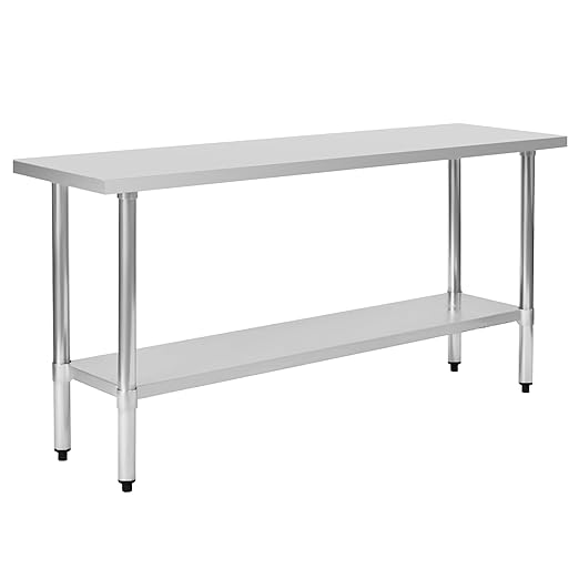 Stainless Steel Work Table 18 x 72 Inch, NSF Commercial Prep Table with Undershelf, Heavy Duty Food Prep Workstation