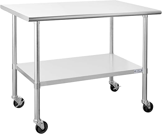 Hally Stainless Steel Table for Prep & Work 30 x 48 Inches with Caster Wheels, NSF Commercial Heavy Duty Table with Undershelf and Galvanized Legs for Restaurant, Home and Hotel