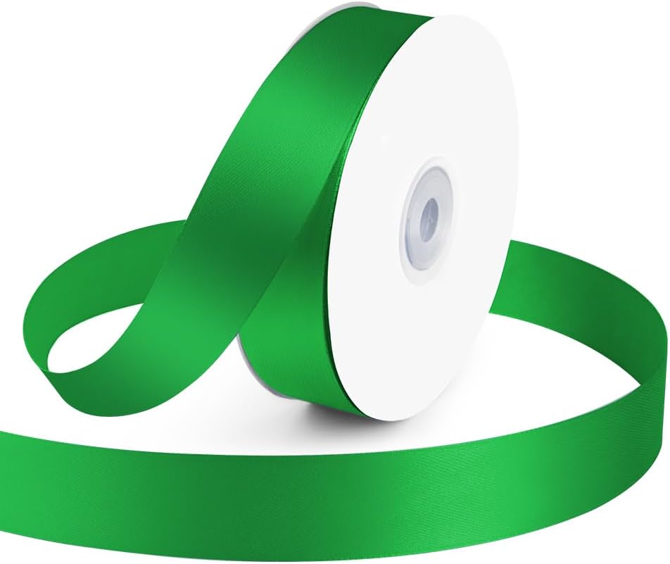 KMER LIFE 1 inch Wide x 50 Yards Green Satin Ribbon - Perfect for Wedding Decor, Wreath, Crafts, Gift Wrapping & Other Projects
