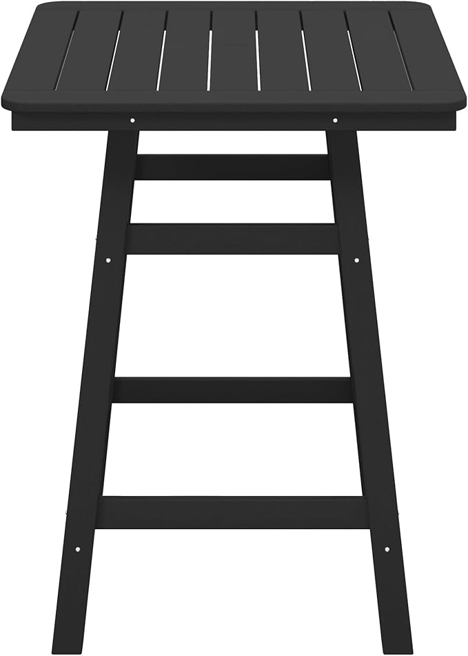 Costaelm Outdoor Bar Table, 37" Counter Height Square Patio Cocktail Bar Table with Umbrella Hole, Patio Bistro Dining Pub Table for Front Porch Deck Backyard Garden, Black