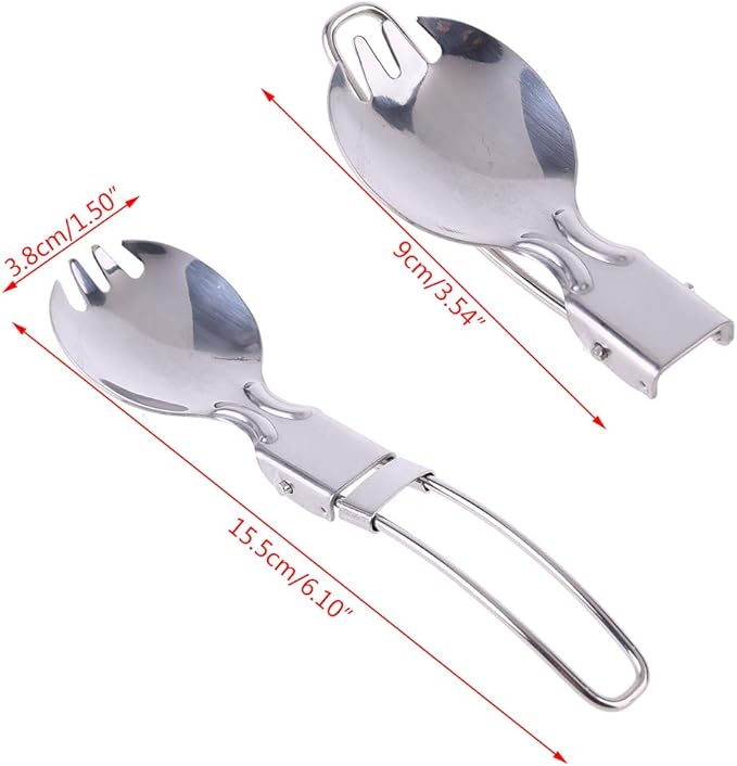 Spork Fork Spoon,Foldable Spork Fork Spoon Stainless Steel Hiking Camping Cook