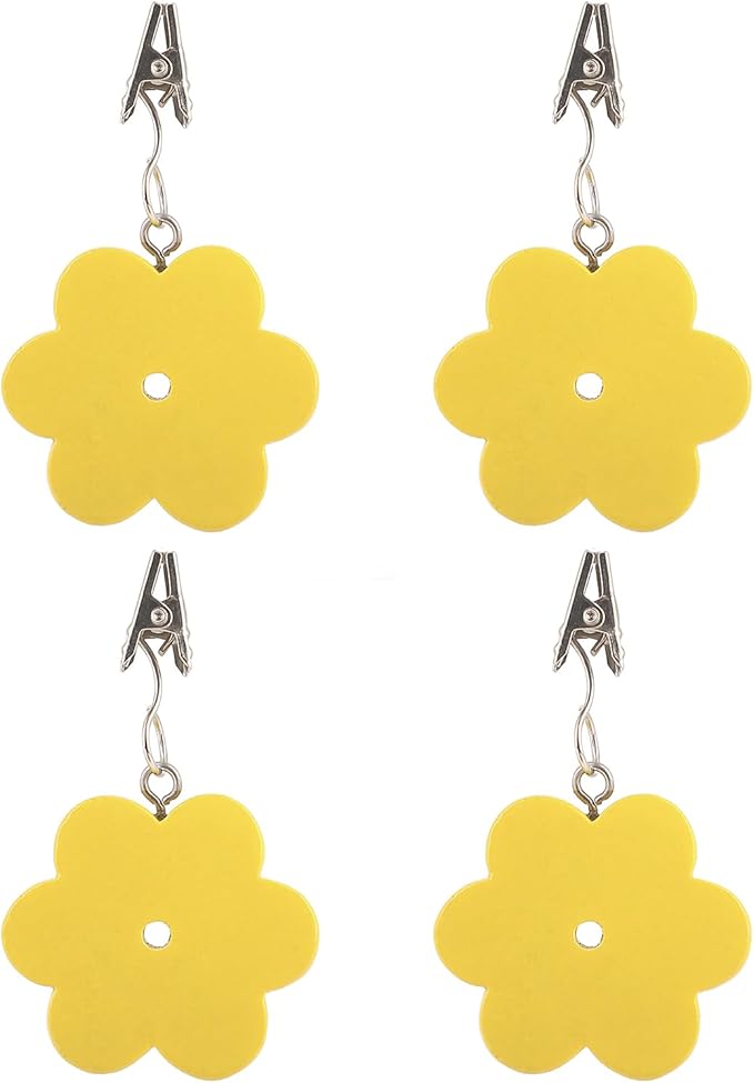 TwoFish Home Set of 4 Yellow Flower Resin Table Cover Tablecloth Weights Clips Handicraft Yellow Flower Tablecloth Clamps Pack of 4