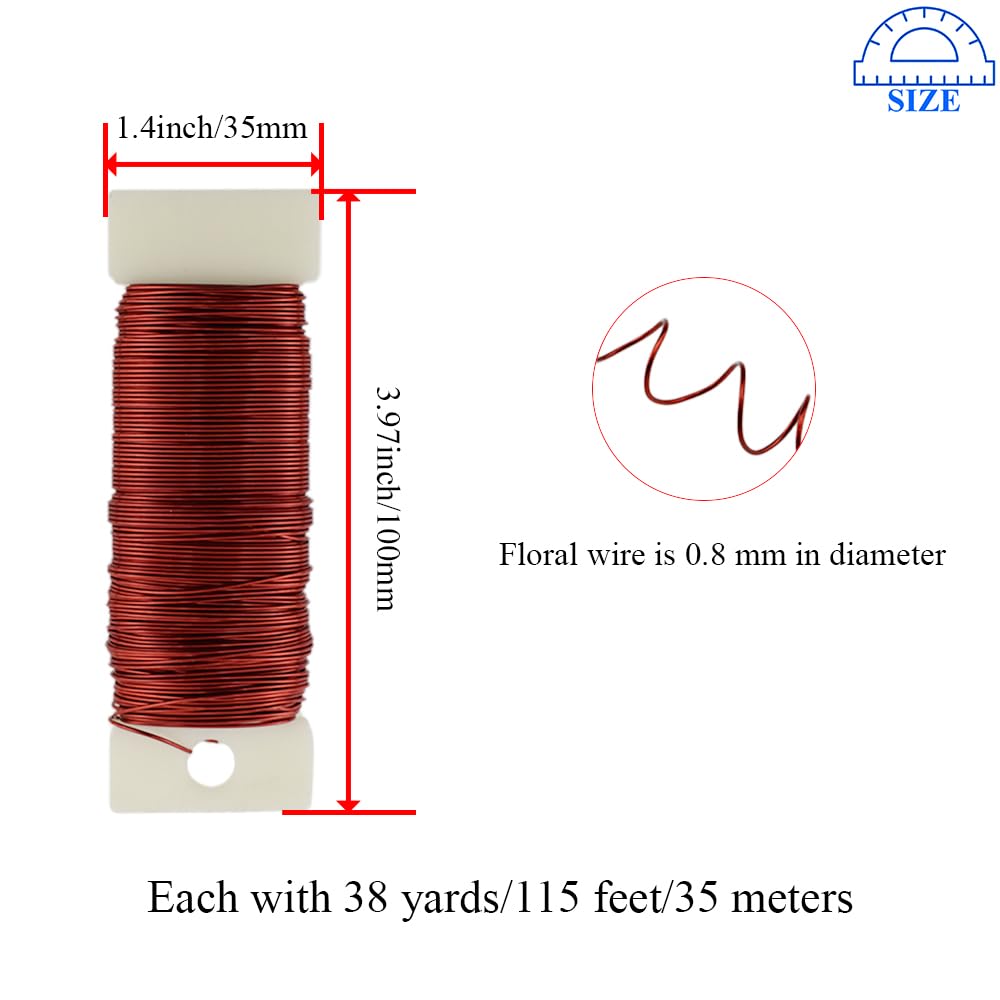 HAHIYO 22Gauge Red Color Metal Floral Wire - 3 Rolls, 115 Yards (345 Feet) - Flexible Paddle Wire for Craft, Christmas Wreath, Flower Arrangement, Bouquet Wrapping, Wedding, DIY