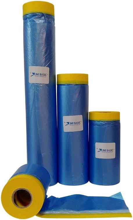 Plastic Sheeting for Car Paint – Assorted 3 Sizes Multi Pack – No Residue Painters Tape with Drop Cloth – Automotive Masking Tape with Tarp Waterproof 65 Feet (94 x 59 x 35 Inch - 3RL)