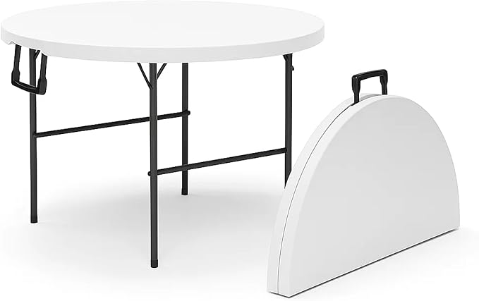 3.5 Feet Circular Round Foldable Table with Built in Handle & Steel Legs | Heavy Duty Portable | Perfect for Party, Dining, Wedding, Events, Picnic Indoor, Outdoor, Camping, Utility