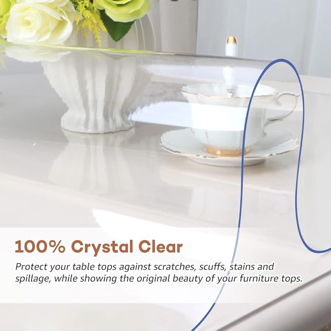 RostiKong 30 x 120 Inch Clear Plastic Dining Table Protector Rectangle Large Transparent Tablecloth Vinyl Table Pad PVC Desk Protector for Conference Dinner Cocktail Party Table Waterproof Desk Mat