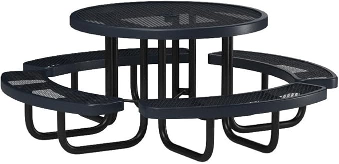 COATEDOUTDOORFURNITURE Heavy-Duty Portable Outdoor Picnic Table with Umbrella Hole, Expanded Metal Commercial-Grade Patio Dining Furniture Made in America (46" Round Top, Dark Blue)
