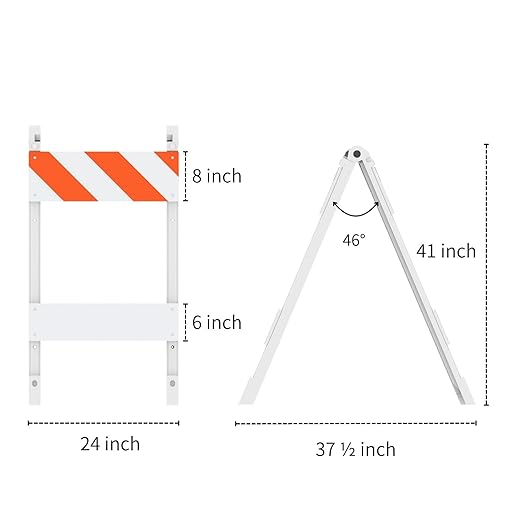 Type I Foldable Traffic Barricade, 1 Pack Folding Road Safety Sign with 8"x24" Top Panel with Film and 6"x24" Bottom Panel, Construction Warning Barrier