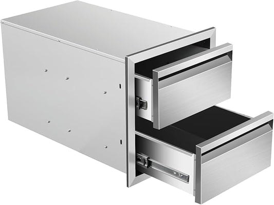 Outdoor Kitchen Drawers 14" W x 15" H x 23" D Stainless Steel Double Drawers with Hidden Handle for BBQ Island, Patio Grill Station & Outdoor Kitchen Cabinets