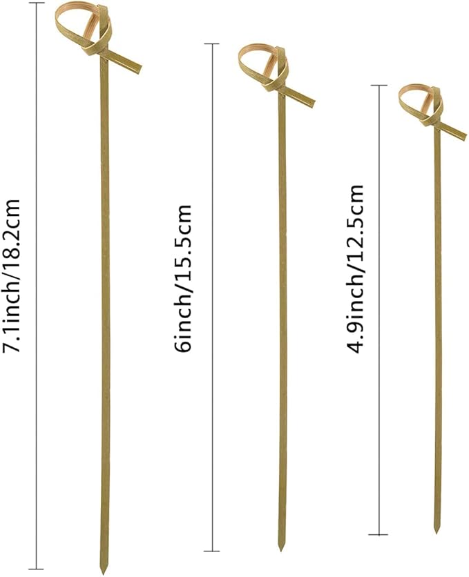 DC-BEAUTIFUL 200 Pack Natural Bamboo Knot Skewers, 6 Inch Bamboo Twisted End Cocktail Picks, Appetizer Picks for Party Snacks Club Sandwiches Finger Food Barbecue Must (6.0”)