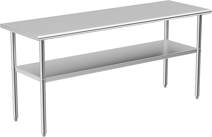 Stainless Steel Table for Prep & Work, 24x72 Inches, NSF Metal Commercial Heavy Duty Table with Adjustable Under Shelf and Foot for Restaurant, Home and Hotel