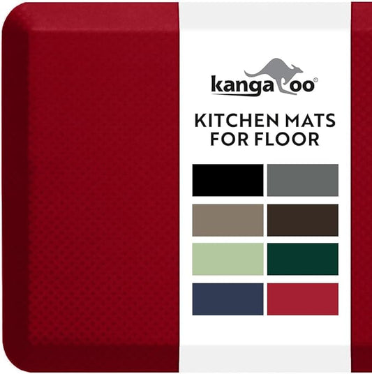 KANGAROO Thick Ergonomic Anti Fatigue Mats for Kitchen Floor, 39x20, Cushioned Standing Office Desk Mat, Waterproof Scratch Resistant Topside, Supportive All Day Comfort Padded Foam Rugs, Red