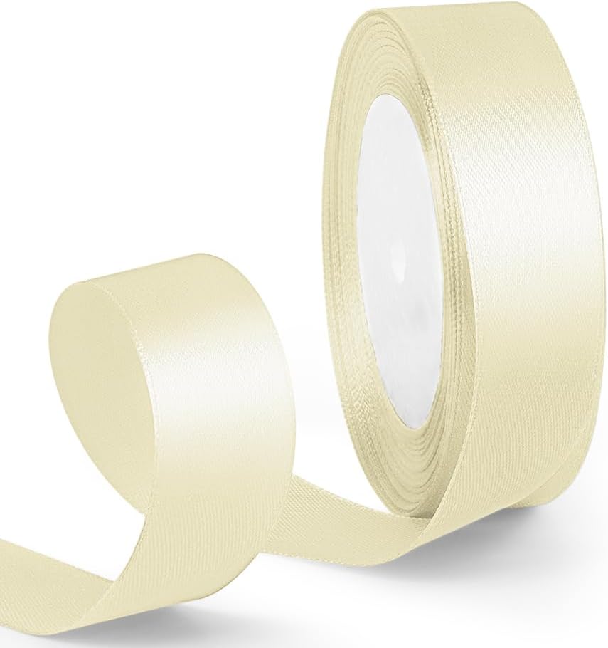 1 Inch 25 Yards Satin Ribbon Ivory, Solid Color Fabric Ribbon for Gift Wrapping, Wedding, Polyester Gift Ribbon for Birthday Party Decoration, Craft, Hair, Floral, Sewing